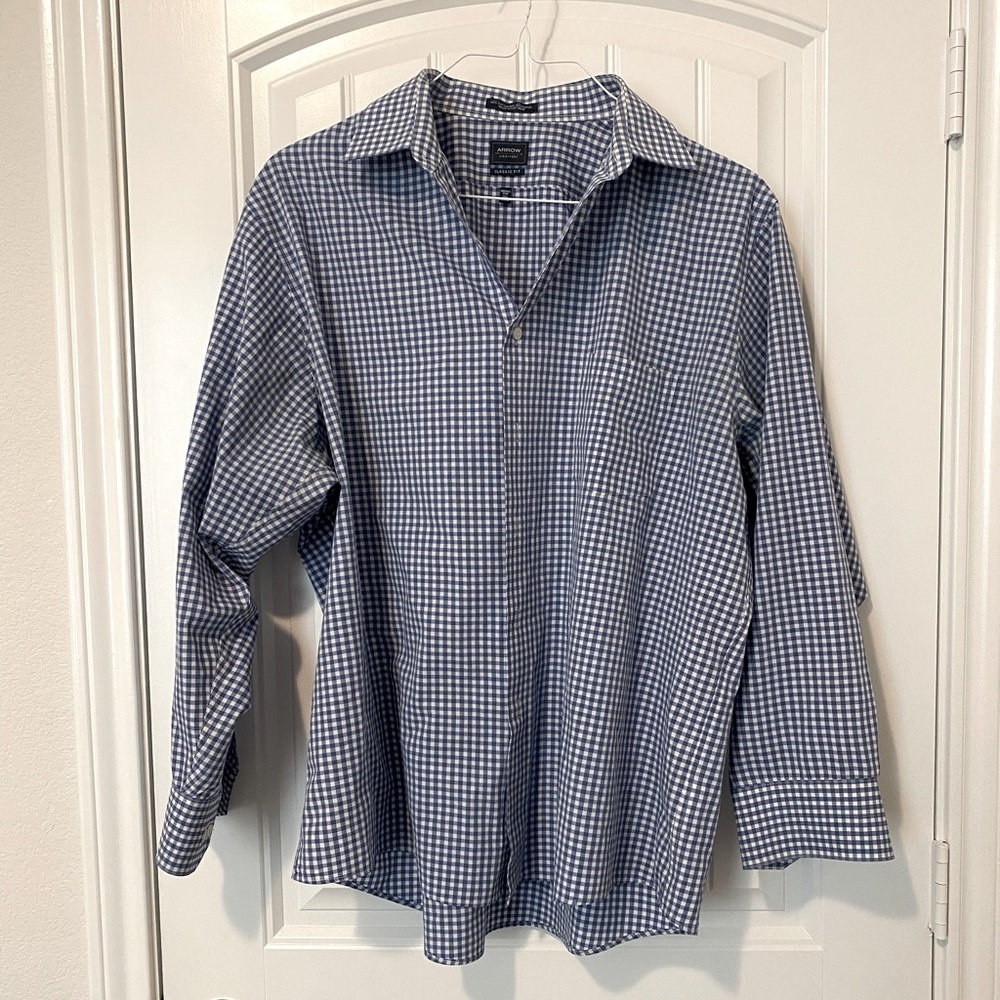 Men’s Blue Plaid Dress Shirt